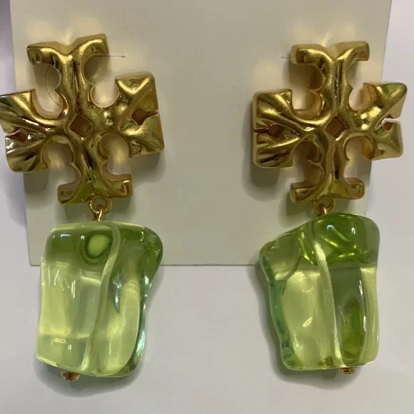 Tory Burch Roxanne clear green crystal stone drop earrings - Picture 2 of 6